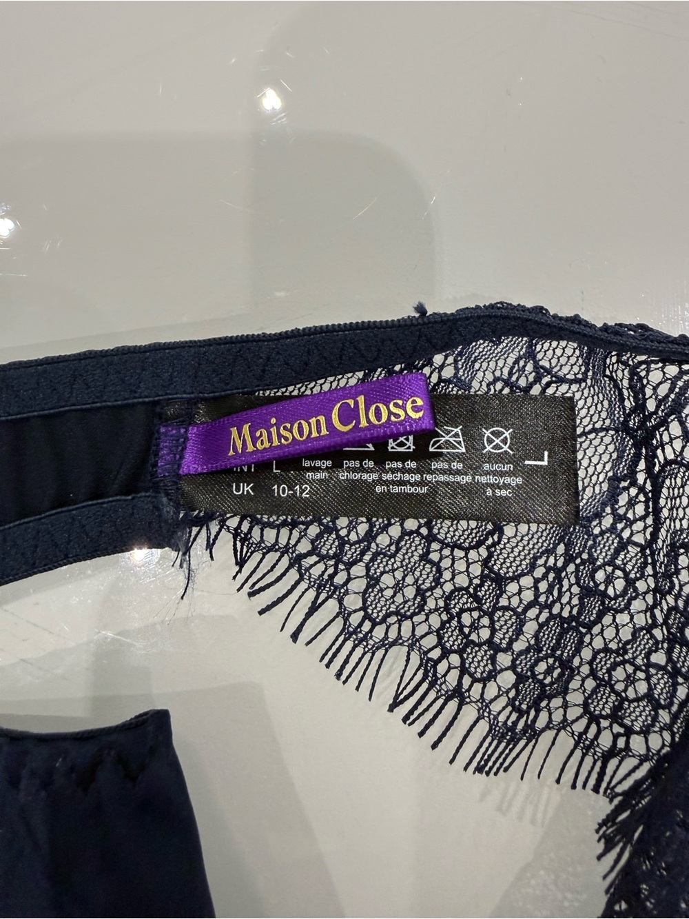 Maison-close Lace-Trim Navy Bikini Panty, size L - Picture 5 of 6